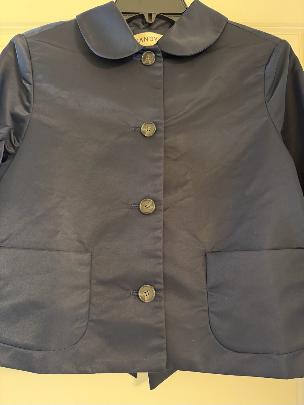 Sandy Liang Navy Rounded-Collar Cropped Jacket - Picture 3 of 6